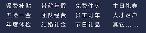 人生就是博官方网站员工福利：：：餐费津贴、、五险一金、、年度体检、、带薪年假、、团队经费、、完婚礼金、、免费住房、、员工班车、、节日礼物、、生日礼券、、人才落户、、其它……