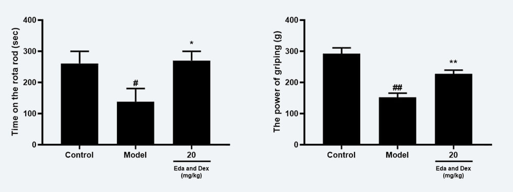 神经功效药效学考察：C 转棒滞留时间；D 抓握力（mean±SEM）.jpg