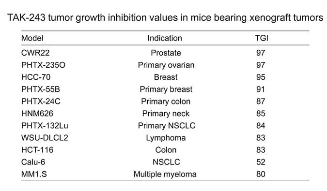 TAK-243是一种有用的泛素激活酶小分子抑制剂，，具有体内抗肿瘤功效，，通过人生就是博官方网站使用HCC70模子举行